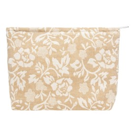 PAZIMIIK Makeup Bag Large Cotton Zipper Pouch for Purse Travel Canvas Make Up Organizer for Women Cosmetic,Rose Linen