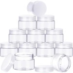 SATINIOR 12 Pack Plastic Container Jars with Lids Round Clear Travel Cosmetic Container Jars for Toiletries, Lotion, Cream, Ointments, Makeup, Rhinestone, Samples, Kitchen Storage(2 oz,White)
