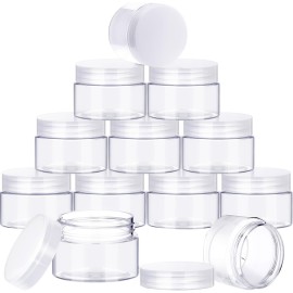 SATINIOR 12 Pack Plastic Container Jars with Lids Round Clear Travel Cosmetic Container Jars for Toiletries, Lotion, Cream, Ointments, Makeup, Rhinestone, Samples, Kitchen Storage(2 oz,White)