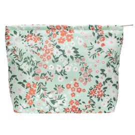 PAZIMIIK Makeup Bag Large Cotton Zipper Pouch for Purse Travel Canvas Make Up Organizer for Women Cosmetic,Brocade Green