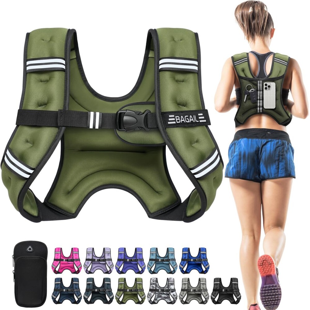 BAGAIL Weighted Vest, 5lb/8lb/10lb/12lb/15lb/20lb/25lb/30lb Weight Vest for Walking & Weight Loss, Reflective Rucking Vest with Phone Pouch for Women & Men, Home Gym & Outdoor Training
