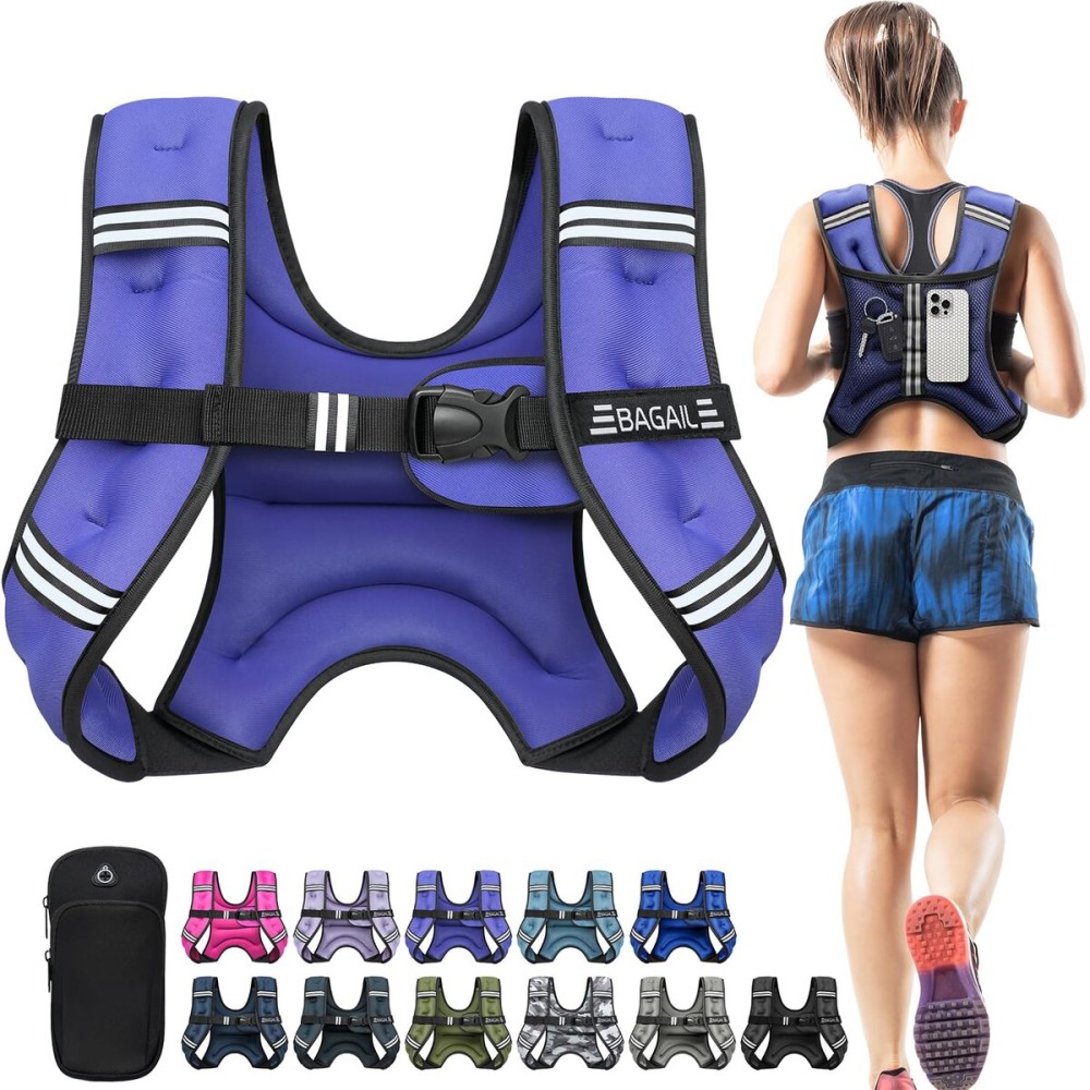 BAGAIL Weighted Vest, 5lb/8lb/10lb/12lb/15lb/20lb/25lb/30lb Weight Vest for Walking & Weight Loss, Reflective Rucking Vest with Phone Pouch for Women & Men, Home Gym & Outdoor Training