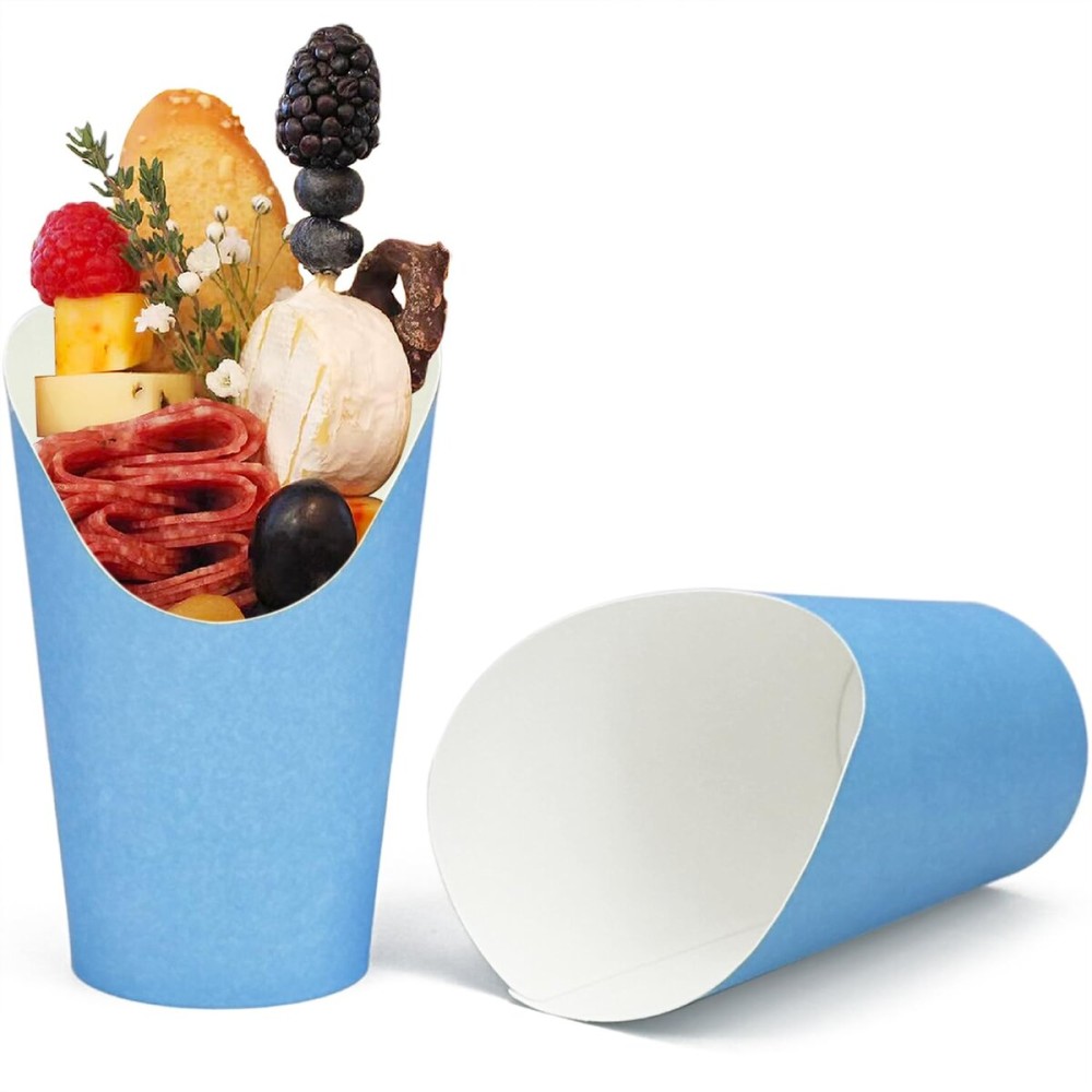 CAMKYDE 50 Pcs French Fries Holder, 12oz Disposable Paper French Fry Cups Charcuterie Cups for all Occasions (12oz, Blue)