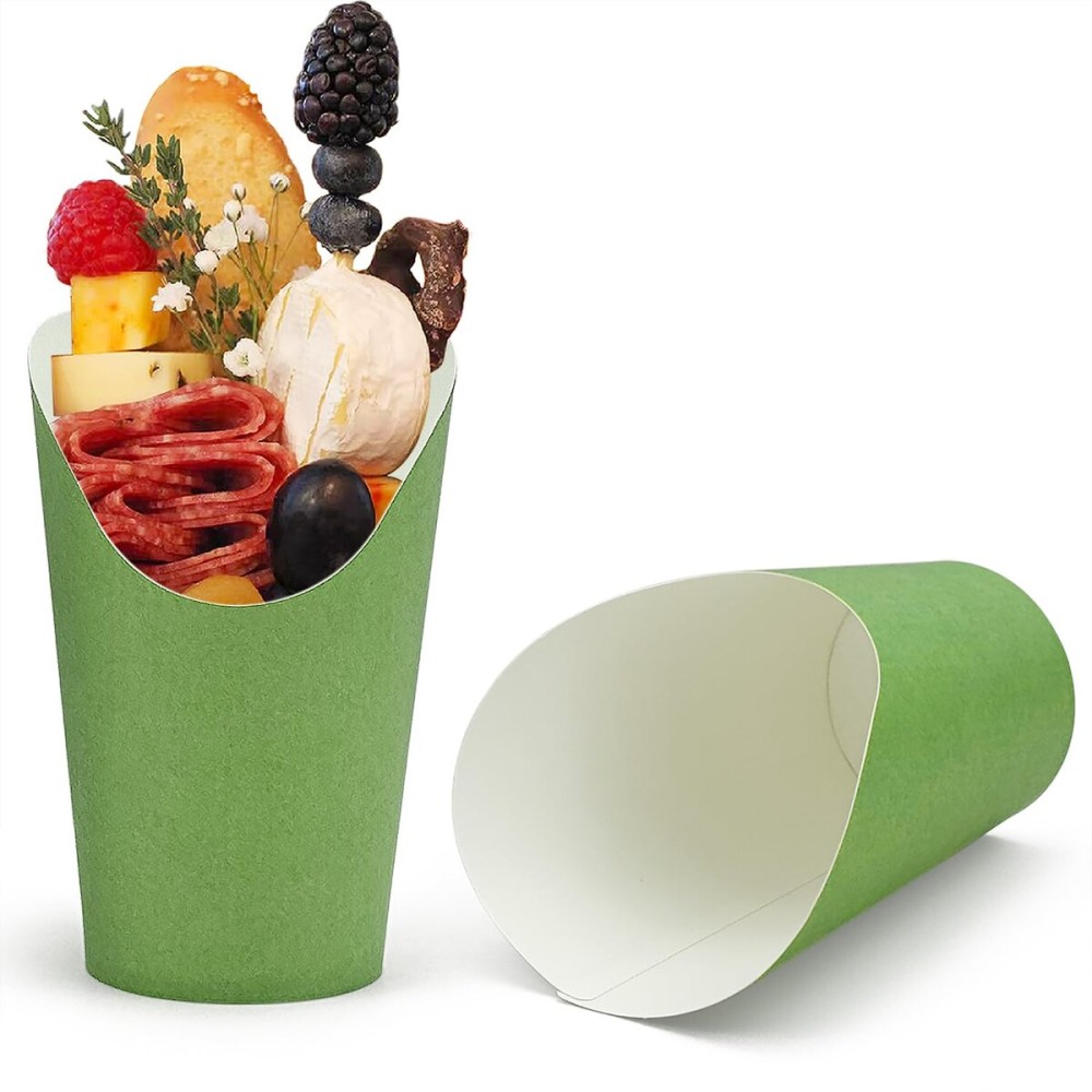 CAMKYDE 50 Pcs French Fries Holder, 12oz Disposable Paper French Fry Cups Charcuterie Cups for all Occasions (12oz, Sage Green)