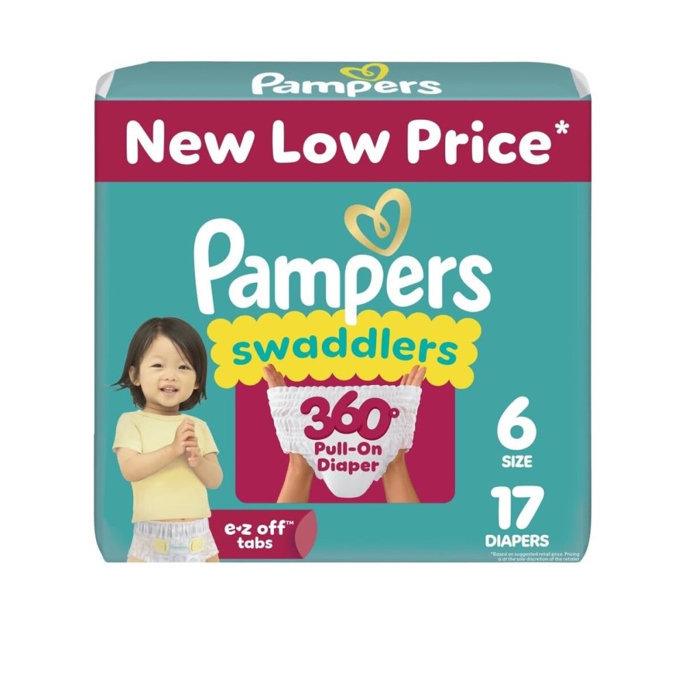 Pampers Diapers - Swaddlers 360 - Size 6, 17 Count, up to 100% Leakproof Comfy Dry Fit, Designed for Easy Changes, Pull On Baby Diaper