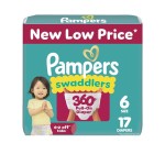 Pampers Diapers - Swaddlers 360 - Size 6, 17 Count, up to 100% Leakproof Comfy Dry Fit, Designed for Easy Changes, Pull On Baby Diaper