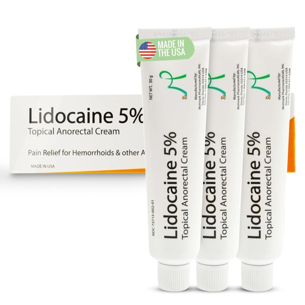 MOHNARK Maximum Strength 5% Lidocaine Hemorrhoid Treatment Cream for External and Internal Hemorrhoids Treatment Burn Itch Pain Relief Topical Anorectal Cream - 30 Gram Tube Made in USA 3PK