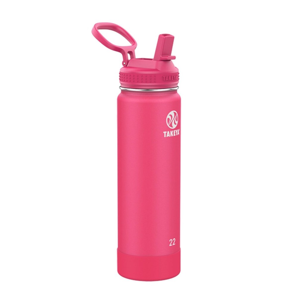 Takeya Actives 22 oz Water Bottle with Straw Lid - Double Wall Stainless Steel Insulation - Dishwasher Safe & BPA-Free - Removable Bumper - Dragon Fruit
