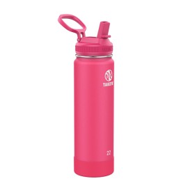 Takeya Actives 22 oz Water Bottle with Straw Lid - Double Wall Stainless Steel Insulation - Dishwasher Safe & BPA-Free - Removable Bumper - Dragon Fruit