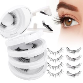 4-Pairs Reusable Magnetic Eyelashes with Applicator: Wendy Fake Magnetic Lashes Natural Look, 079+B01