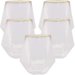 Oojami 40 count Diamond Unbreakable Stemless Plastic Wine Champagne Whiskey Glasses Elegant Durable Disposable Indoor Outdoor Ideal for Home, Office, Bars, Wedding, 12 Ounce Cups (Hammered Gold Rim)