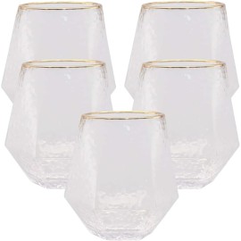 Oojami 40 count Diamond Unbreakable Stemless Plastic Wine Champagne Whiskey Glasses Elegant Durable Disposable Indoor Outdoor Ideal for Home, Office, Bars, Wedding, 12 Ounce Cups (Hammered Gold Rim)