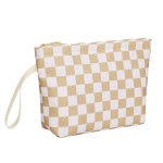 Ethereal Small Makeup Bag, Checked Travel Makeup Bag with Makeup Brush Holder, Cosmetic Bag Black Make up Pouch for Women/Girls