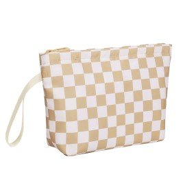 Ethereal Small Makeup Bag, Checked Travel Makeup Bag with Makeup Brush Holder, Cosmetic Bag Black Make up Pouch for Women/Girls