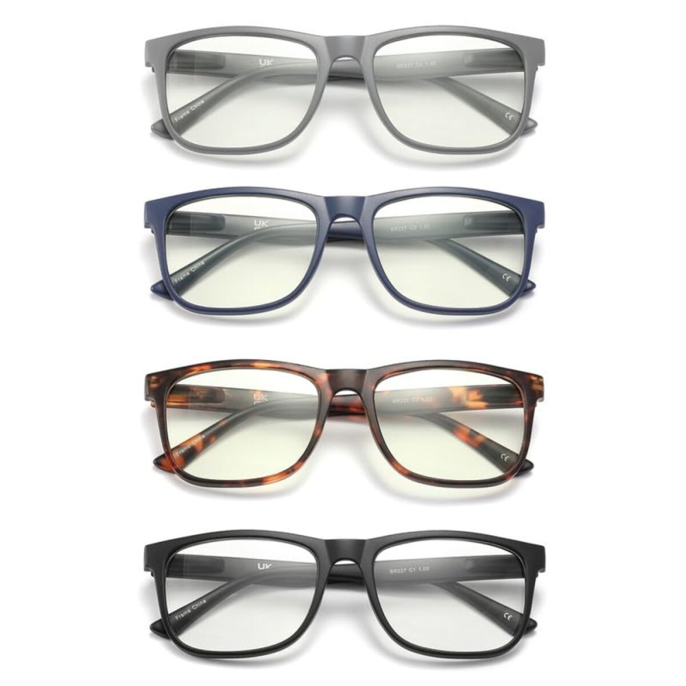 JAWSOCK Reading Glasses for Women Men, 0.0 to 4.0 Strength, Lightweight Blue Light Blocking Readers with Spring Hinges (4-Pack) -Anti Eyestrain/UV Ray Eyeglasses/Trendy Classic/Fashion Frame(1.50x)
