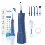 Leominor Water Flosser - 5 Modes Cordless Portable Oral Irrigator, IPX7 Waterproof, Rechargeable Teeth Cleaner Professional Flossing Cleaning Pick for Home Travel (D Blue)