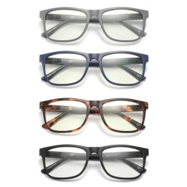 JAWSOCK Reading Glasses for Women Men, 0.0 to 4.0 Strength, Lightweight Blue Light Blocking Readers with Spring Hinges (4-Pack) -Anti Eyestrain/UV Ray Eyeglasses/Trendy Classic/Fashion Frame(1.00x)