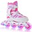 2PM SPORTS Vinal Inline Skates for Girls Boys Kids Ages 5-8 8-12 with Adjustable Illuminating Wheels, Inline Roller Skates for Youth Women Men - White Pink Medium