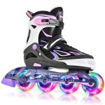 2PM SPORTS Vinal Inline Skates for Girls Boys Kids Ages 5-8 8-12 with Adjustable Illuminating Wheels, Inline Roller Skates for Youth Women Men - Purple Pink Medium