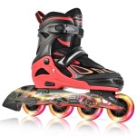 2PM SPORTS Vinal Inline Skates for Girls Boys Kids Ages 5-8 8-12 with Adjustable Illuminating Wheels, Inline Roller Skates for Youth Women Men - Red Large