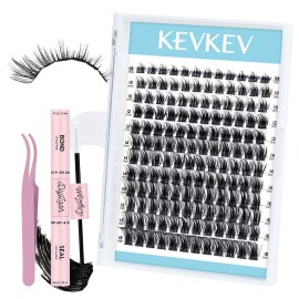 KevKev Lash Clusters Kit 144pcs Eyelash Clusters Cloudy Natural Wispy Lash Clusters Eyelash Extension Kit ith Lash Bond and Seal Remover Beginner Friendly (Cloudy, D-8-18mix)