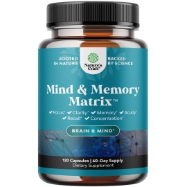 Nootropic Brain Supplement for Memory and Focus Enhancement - Vitamins for Mental Health & Clarity with VIT A, B6, Riboflavin, Niacin, Thiamin & Folate - Cognitive Complex for Mind Vitality - 120ct