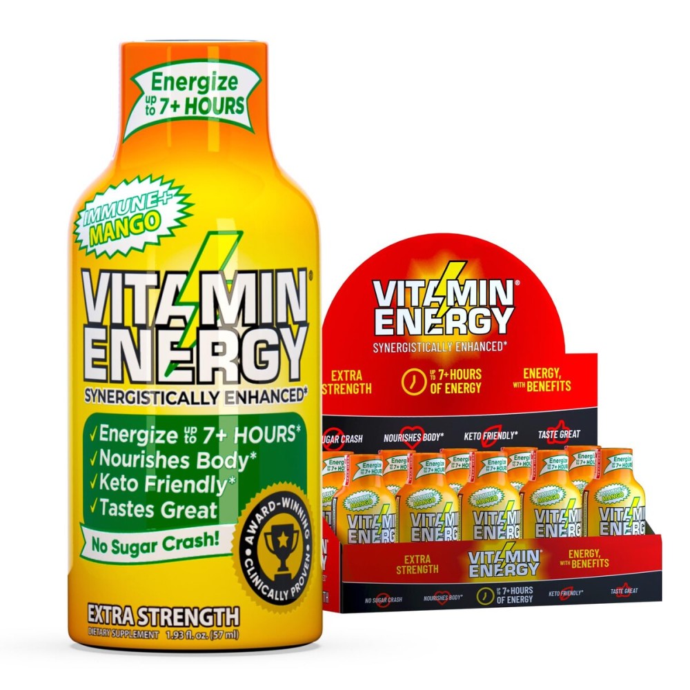 Vitamin Energy Immune+ Extra Strength Energy Shot Mango 10 Pack, 260mg Natural Caffeine, B-Vitamins, Citicoline, Green Tea, Immunity & Focus Support, Zero Sugar, Gluten-Free 1.93 fl oz