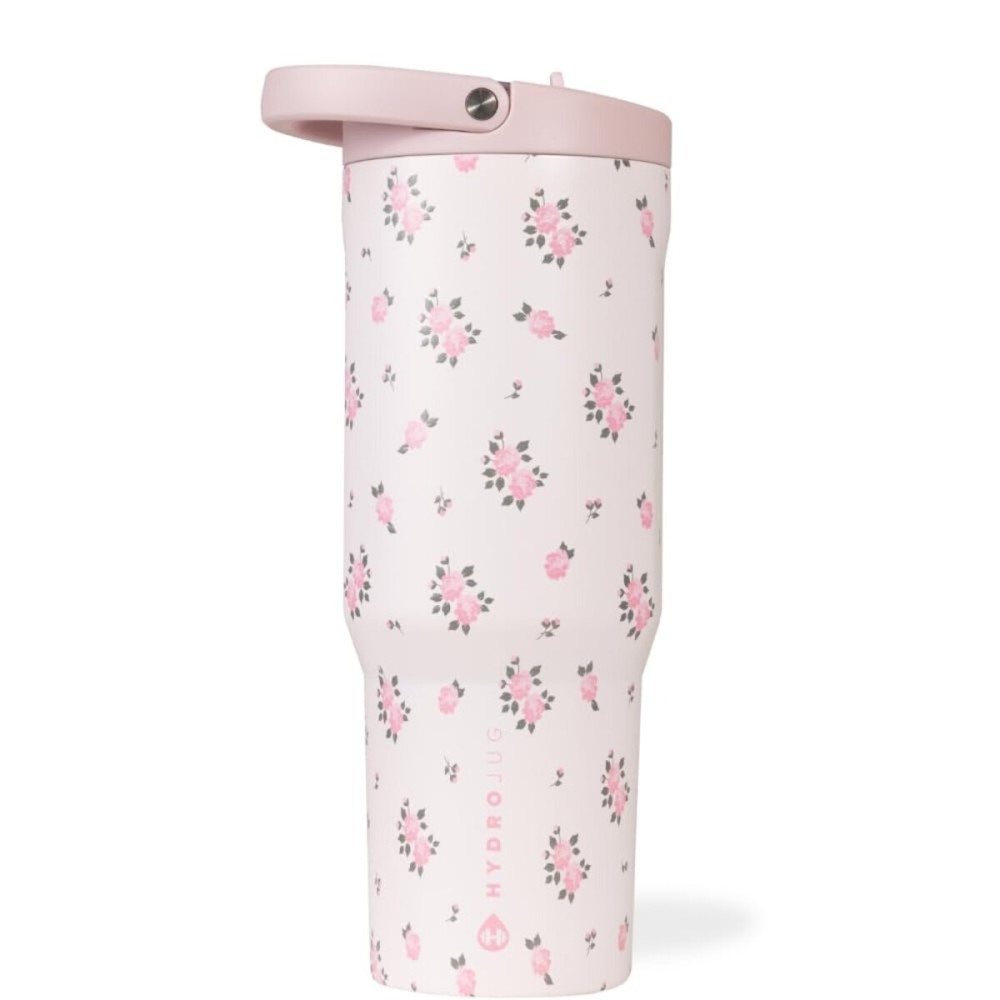 HydroJug Sport - Stainless Steel Tumbler with Straw, Vacuum Insulated, 32oz Leakproof Water Bottle, Ergonomic Design, Reusable, Dishwasher Safe, Rubber Base, Durable for Gym or Outdoors, Wildrose