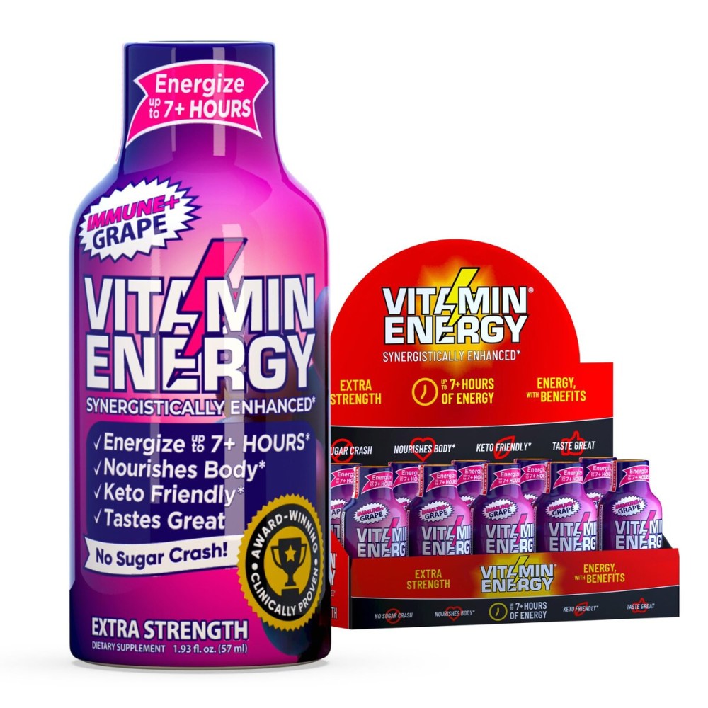 Vitamin Energy Immune+ Extra Strength Energy Shot Grape 10 Pack, 260mg Natural Caffeine, B-Vitamins, Citicoline, Green Tea, Immunity & Focus Support, Zero Sugar, Gluten-Free 1.93 fl oz