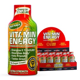 Vitamin Energy Immune+ Extra Strength Energy Shot Fruit Punch 10 Pack, 260mg Natural Caffeine, B-Vitamins, Citicoline, Green Tea, Immunity & Focus Support, Zero Sugar, Gluten-Free 1.93 fl oz