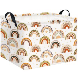 CLOCOR Rectangular Storage Basket Empty,Gift Basket for Kids,Waterproof Toy Bin with Handles,Room Decor(Boho Rainbow)
