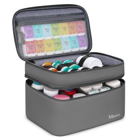 Mancro First Aid Bag Empty with Lockable Zipper, Dual Layers Pill Bottle Organizer Storage for Home, Medication Travel Bag for Pills, Vitamins, Emergency Supplies, Travel, Grey