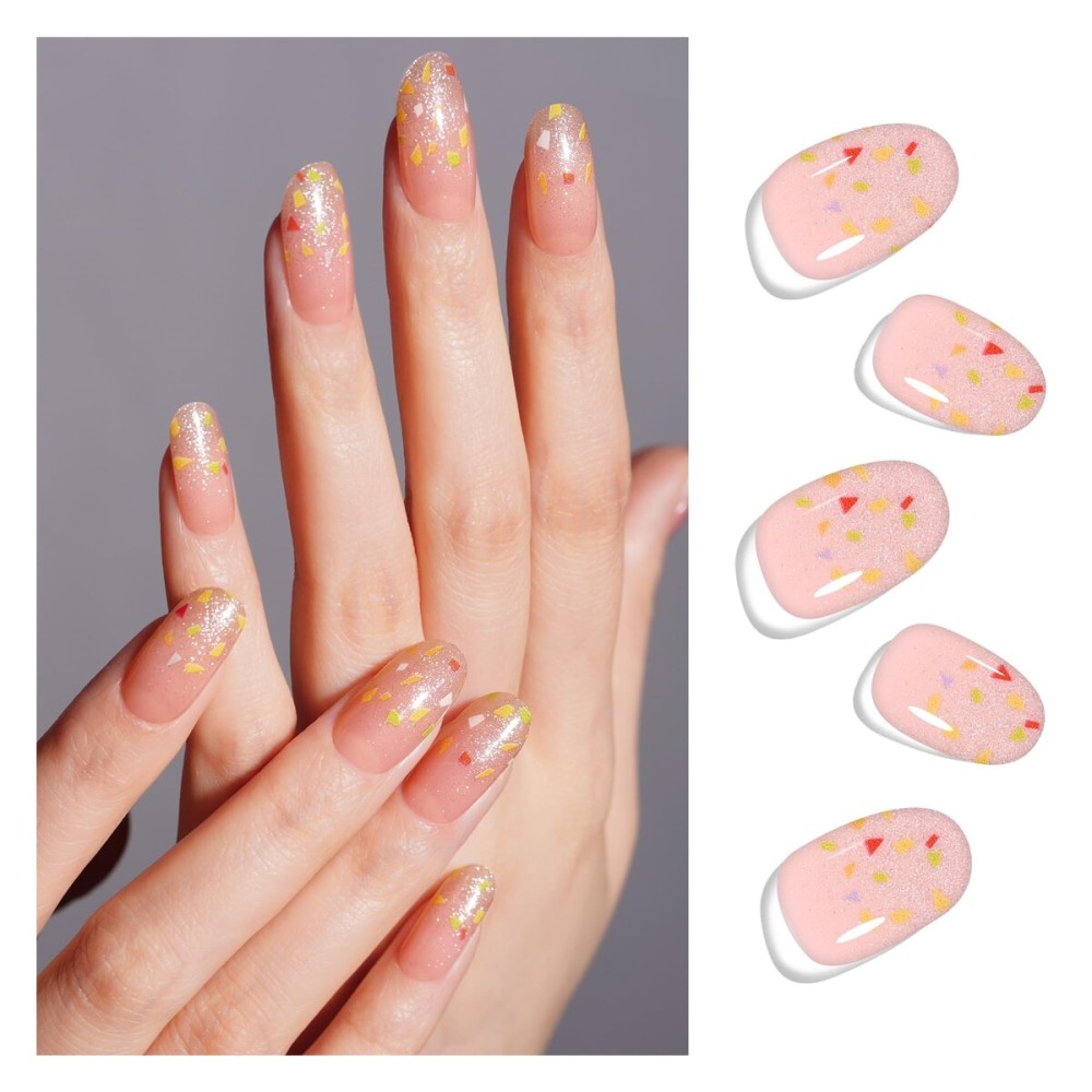 DANNI & TONI Semi Cured Gel Nail Strips Confetti (Dreamscape) Glitter Gel Nail Wraps Nude Base Gift for Woman