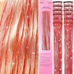 Clip in Hair Tinsel 12 Pcs Hair Tinsel Kit for Girls 22 Inch Glitter Fairy Extensions Colorful Heat Resistant Party Festival Hair Accessories for Women Kids (Red)