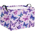 HIYAGON Rectangular Butterfly Basket Baby Storage Basket Storage Bin Organizer Box Room Decor(Purple Butterfly)