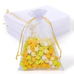 100PCS Premium White Organza Bags with Gold Drawstring, 4x4.72inch Wedding Favor Gift Bags, Mesh Pouch for Jewelry, Party, Christmas, Festival, Bathroom Soaps, Makeup Organza, Wrapping Supplie