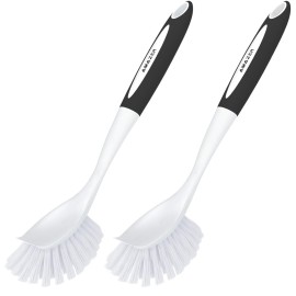 Amazer Dish Brush with Handle, 2 Pack Kitchen Scrub Brushes for Cleaning, Dish Scrubber with Stiff Bristles for Sink, Pots, Pans