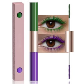 BINGBRUSH Colored Green Mascara for eyelashes Dual ended Long-Lasting Volumizing Lengthening Purple Mascara, green contacts for eyes Waterproof Eye Makeup for Party Daily Looks (02-Green & Purple)