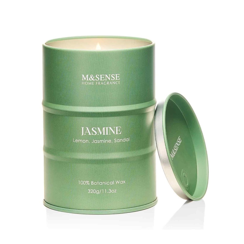 M&SENSE Jasmine Scented Candles Natural Non Toxic, Aromatherapy Candle for Stress Relief Meditation Relaxing, Housewarming Gifts for Women Men, 11.3oz 70 Hour Long Burning