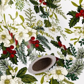 WRAPAHOLIC 30 Inch Christmas Wrapping Paper - 30 Inch x 33 Feet - White Floral Wrapping Paper with Green Leaves and Red Berries for Xmas Holiday, Party Celebration