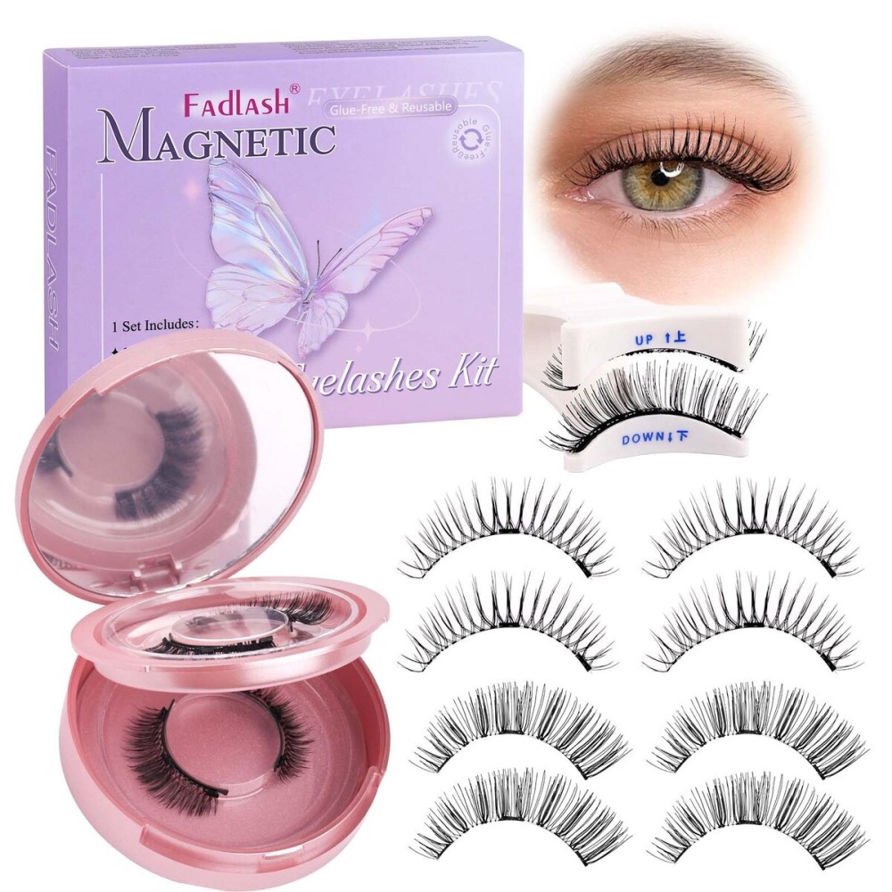 FADLASH Magnetic Eyelashes with Applicator Reusable Magnetic Lashes Natural Look 2 Pairs with Clamp No Glue Needed False Eyelashes Kit Easy to Wear (604+079)