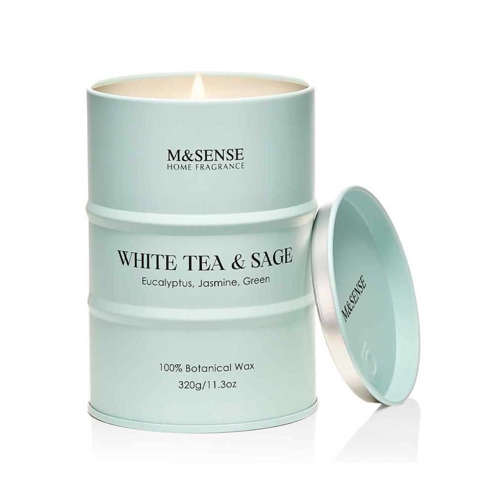 M&SENSE White Tea Sage Scented Candles Natural Non Toxic, Aromatherapy Candle for Stress Relief Meditation Relaxing, Housewarming Gifts for Women Men, 11.3oz 70 Hour Long Burning