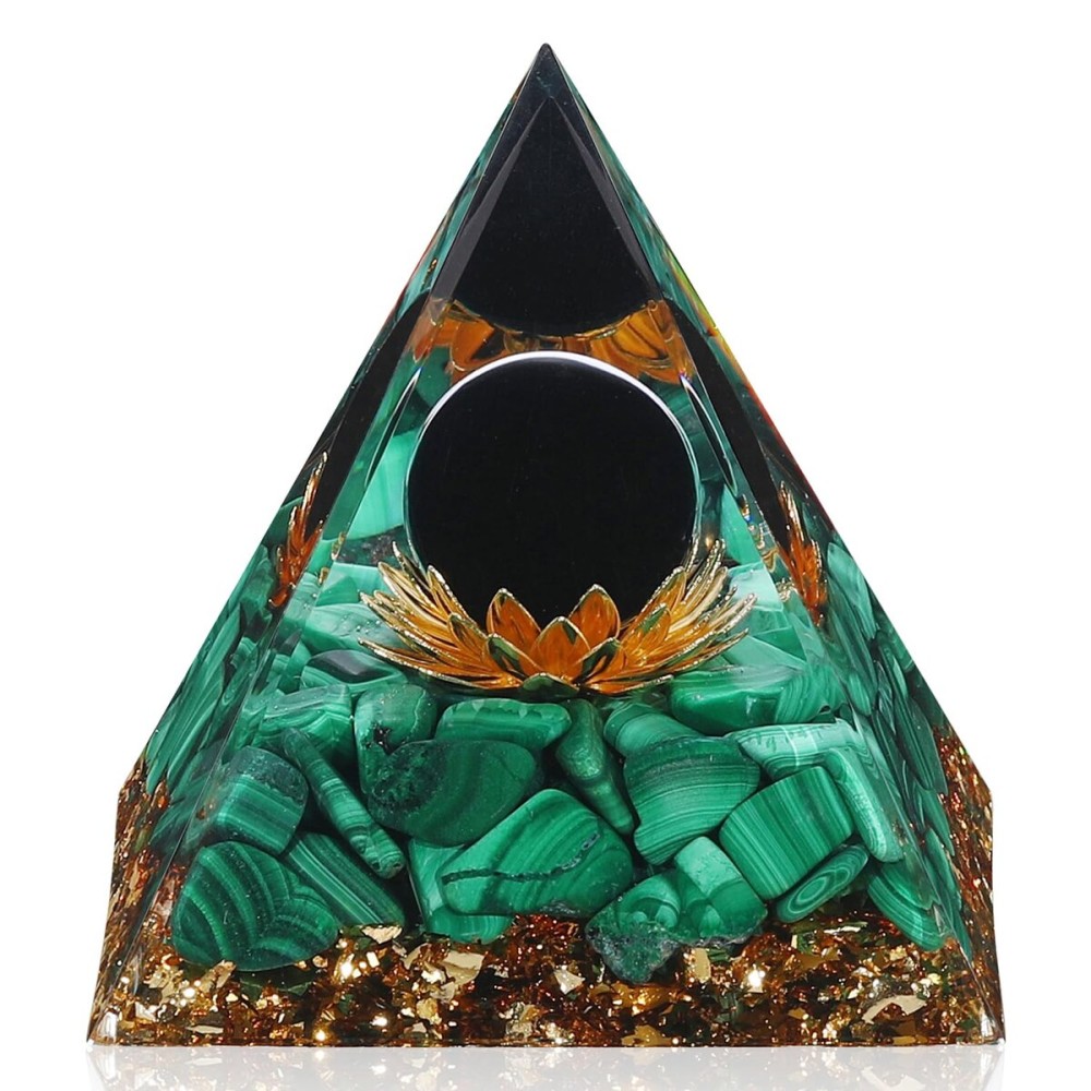 Hopeseed Orgone Pyramid for Positive Energy, Orgonite Natural Malachite&Obsidian Healing Crystals Pyramid for Reduce Stress Chakra Reiki Healing Meditation Cleanses The Mind and Boosts Confidence