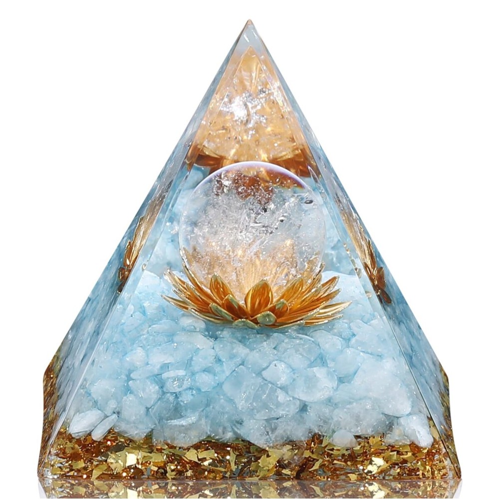 Hopeseed Orgone Pyramid for Positive Energy, Orgonite Natural Blue Quartz&White Crystal Healing Crystals Pyramid for Reduce Stress Chakra Reiki Healing Meditation Cleanses The Mind Boosts Confidence
