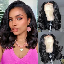 Bob Wig Human Hair 13x4 HD Lace Front Wigs Human Hair Pre Plucked 180 Density Body Wave Lace Frontal 12 Inch Glueless Wigs Human Hair Short Bob Wig for Black Women Natural Color