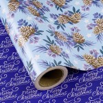 WRAPAHOLIC 30 Inch Reversible Christmas Wrapping Paper - 30 Inch x 33 Feet - Pinecone and Merry Christmas Blue Wrapping Paper for Xmas Holiday, Party Celebration