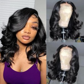 13x4 HD Lace Front Wigs Human Hair Pre Plucked Bob Wig Human Hair 180 Density Body Wave Lace Frontal Glueless Wigs Human Hair 14 Inch Short Bob Wig for Black Women Natural Color