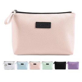 MAANGE Cosmetic Bags for Women Small Makeup Bag for Purse Pu Leather Makeup Pouch Travel Makeup Bag with Zipper Make Up Bag for Travelling (Light Pink)