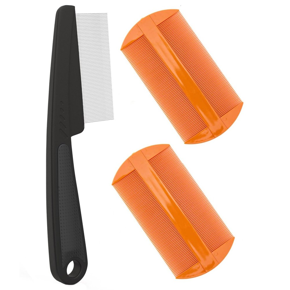 Dandruff Comb Fine Tooth Scalp Detox Comb Lice for Women, Men & Kids Stainless Steel Scalp Detoxing, Sweep & Massage Hair Brush Tool for Hair Care (Black+Orange)