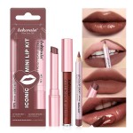 3PCS Lip Liner and Lipstick Combo Set - Matte Lip Liner Pencil, Velvet Matte Lipstick & Hydrating Collagen Lip Gloss - Long-Lasting, Smudge-Proof, Nude Brown Lip Makeup Kit (3 Reddish Brown)